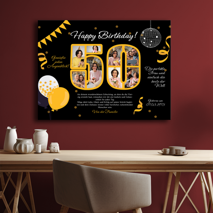 Geburtstagsgrüße zum 50. Geburtstag + Fotos – Collage auf Leinwand für eine Frau