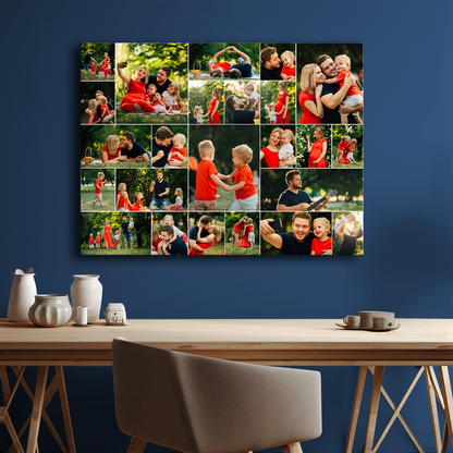 24 Familienfotos – eine Collage auf Leinwand für die Eltern