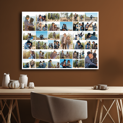 Collage aus 40 Fotos von Verliebten – personalisierter Leinwanddruck für Paare