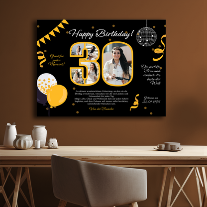 Collage mit Glückwünschen zum 30. – Collage auf Leinwand für sie