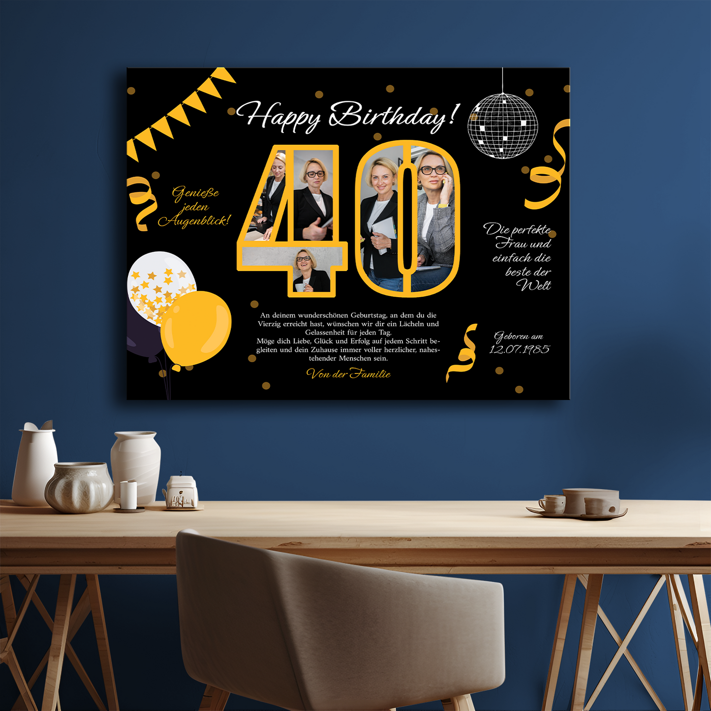 Glückwünsche zum 40. Geburtstag + Fotos – Collage auf Leinwand für eine Frau