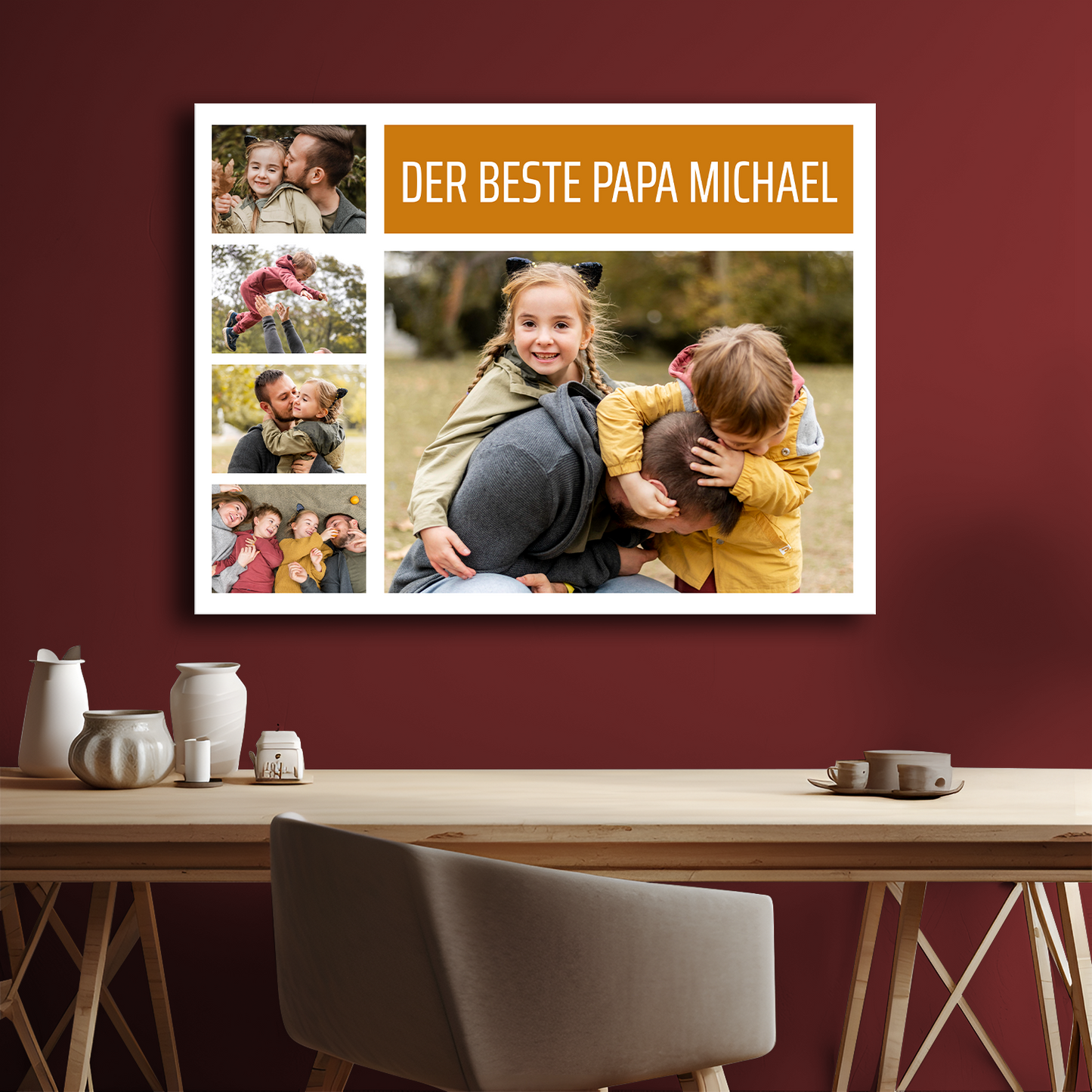 Bester Papa – Kollage aus 5 Fotos, personalisierter Leinwanddruck