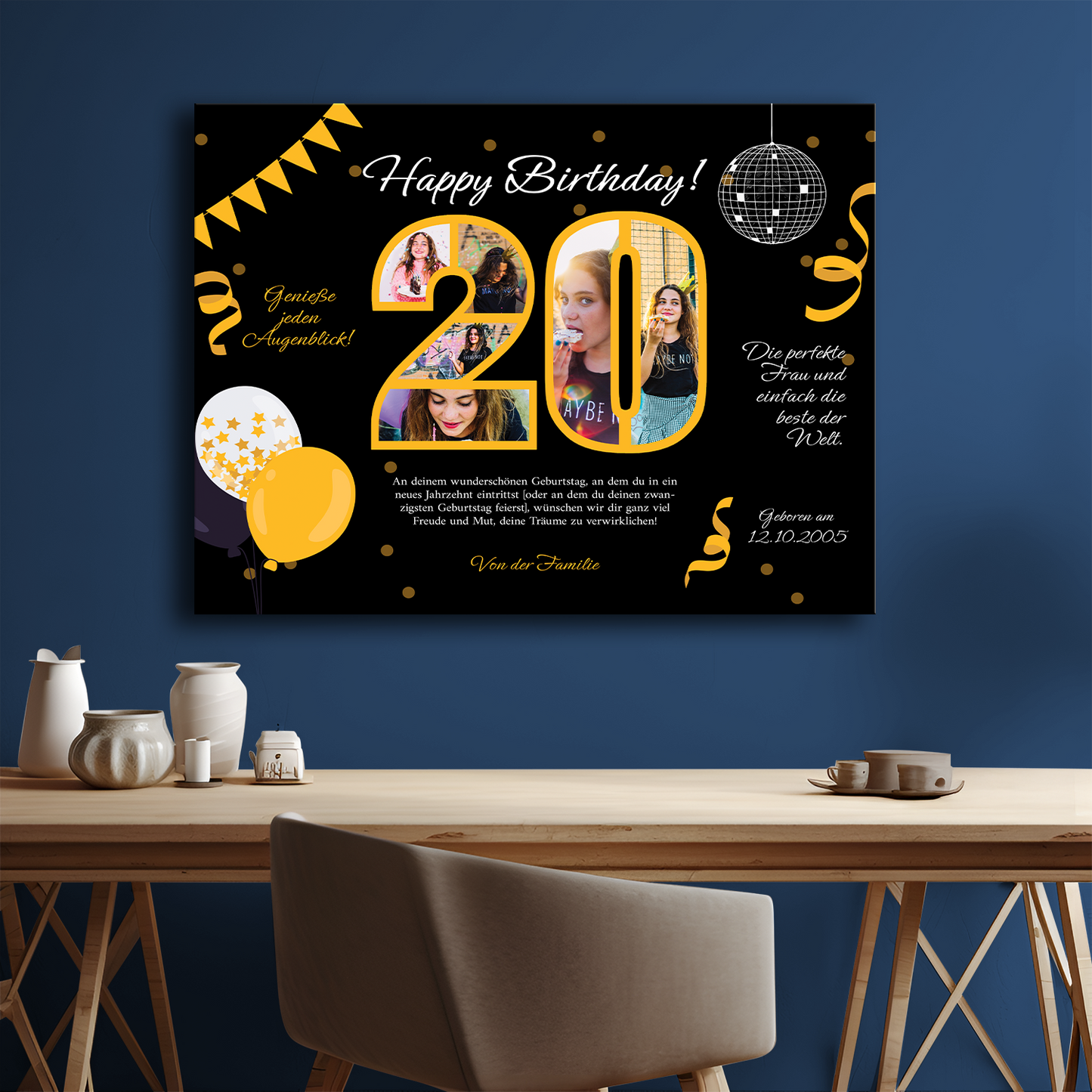 Eine Collage zu ihrem 20. Geburtstag – eine Collage auf Leinwand für ein Mädchen