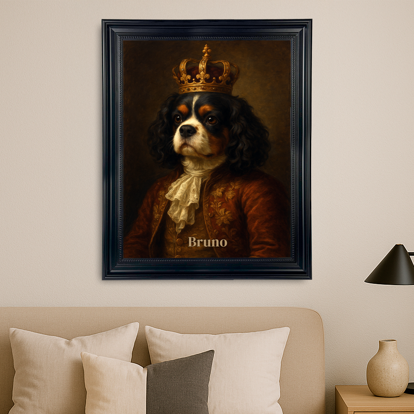 Hund im königlichen Stil – personalisiertes Leinwandbild für Hundeliebhaber