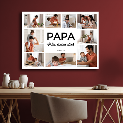 Kollage aus 9 Fotos für Papa – personalisierter Leinwanddruck