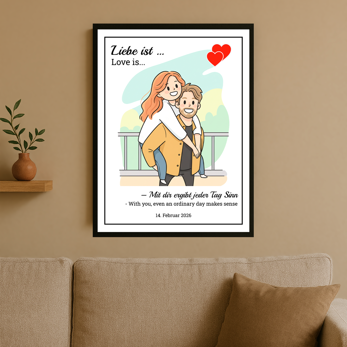 Illustration eines verliebten Paares + Text – personalisiertes Poster für Paare