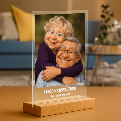 Großeltern wie aus einem Zeichentrickfilm – Porträt auf Acrylglas für Großeltern