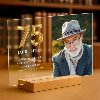 75 wundervolle Jahre – personalisierter Druck auf Acrylglas für Mann
