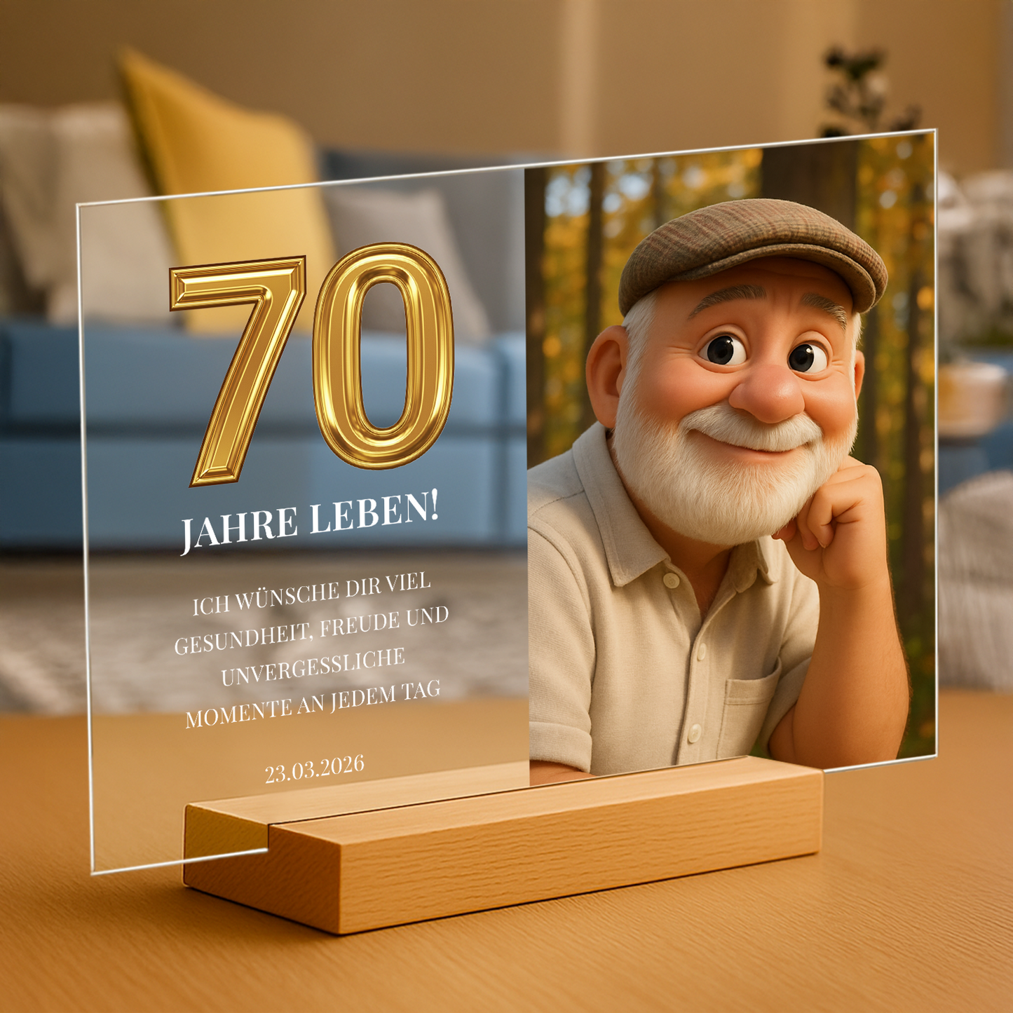 Sein 70. Geburtstag – personalisierter Glasdruck für Männer