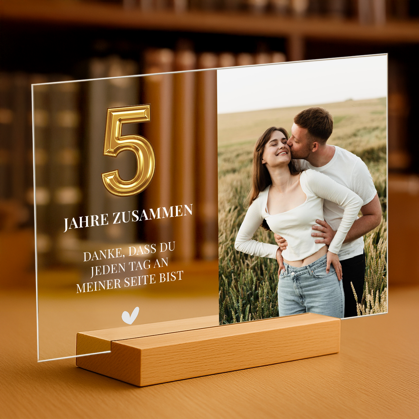 5 Jahre zusammen – personalisierter Druck auf Acrylglas für Paare