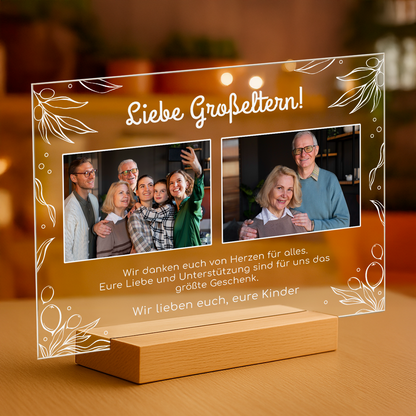 Liebe Großeltern, Fotos + Text – personalisierter Druck auf Glas für Großeltern