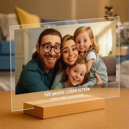Ihre Familie im 3D-Animationsstil – Porträt auf Acrylglas für Eltern