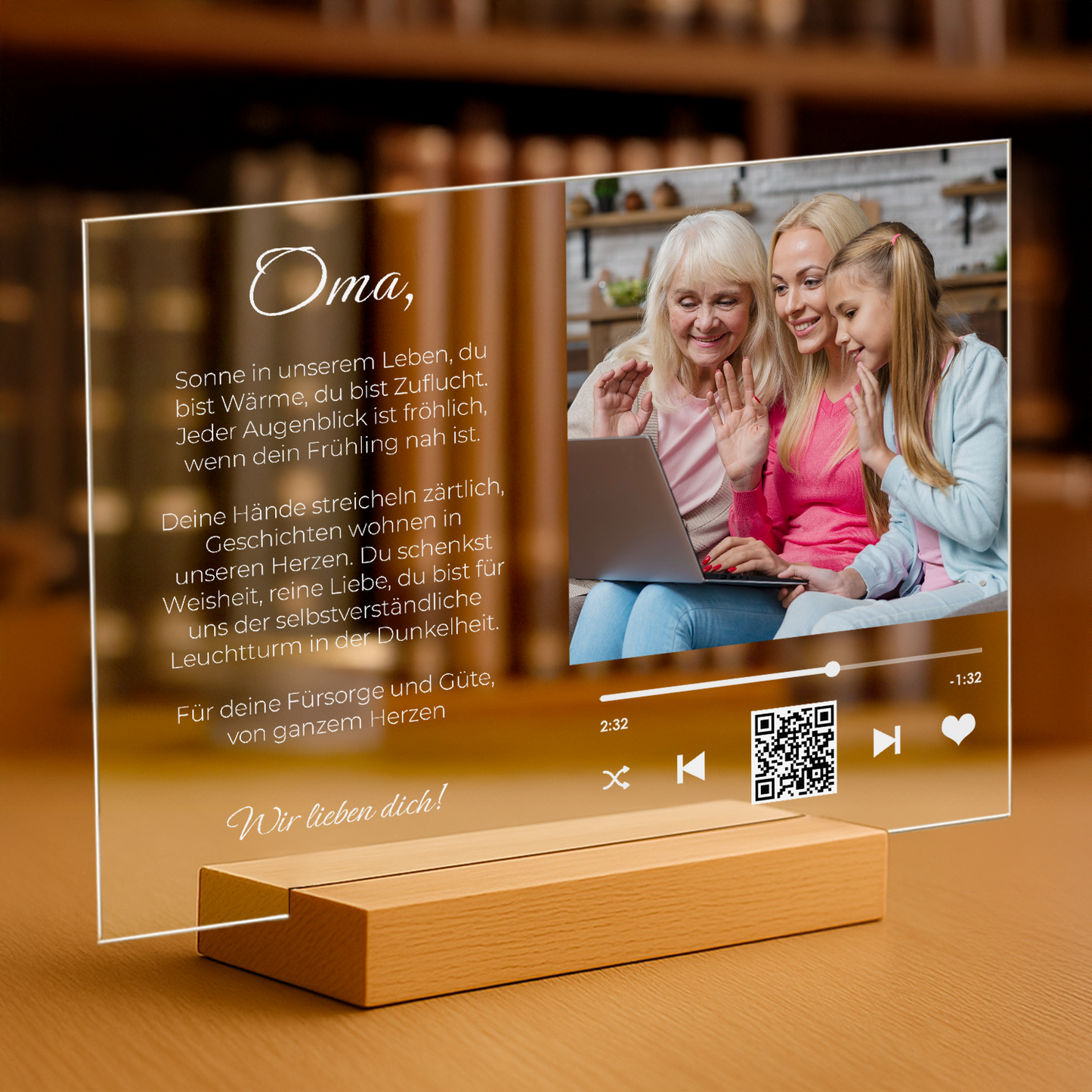 Dankeschön für Oma für ihre Fürsorge und Güte – personalisierter Glasdruck für die Oma