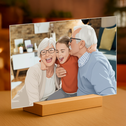 Großeltern im Illustrationsstil - Acrylglas Porträt für Großeltern