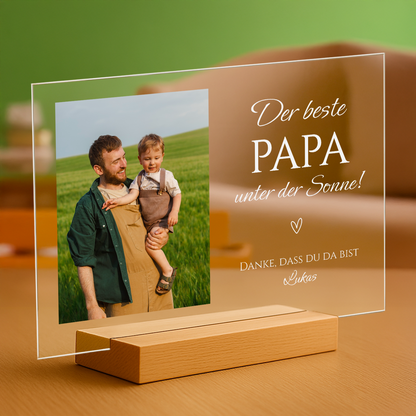 Der beste Papa unter der Sonne - personalisierter Glasdruck für Papa