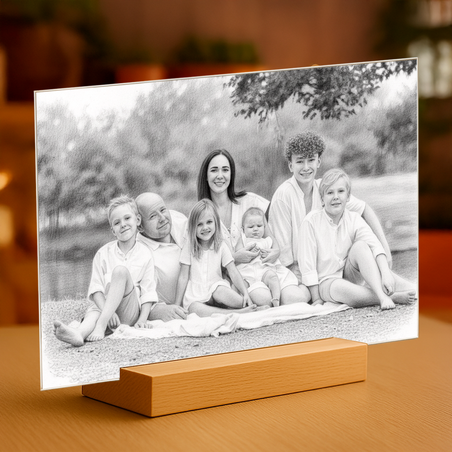 Eure Familie im Bleistiftstil - Acrylglas-Porträt für Eltern