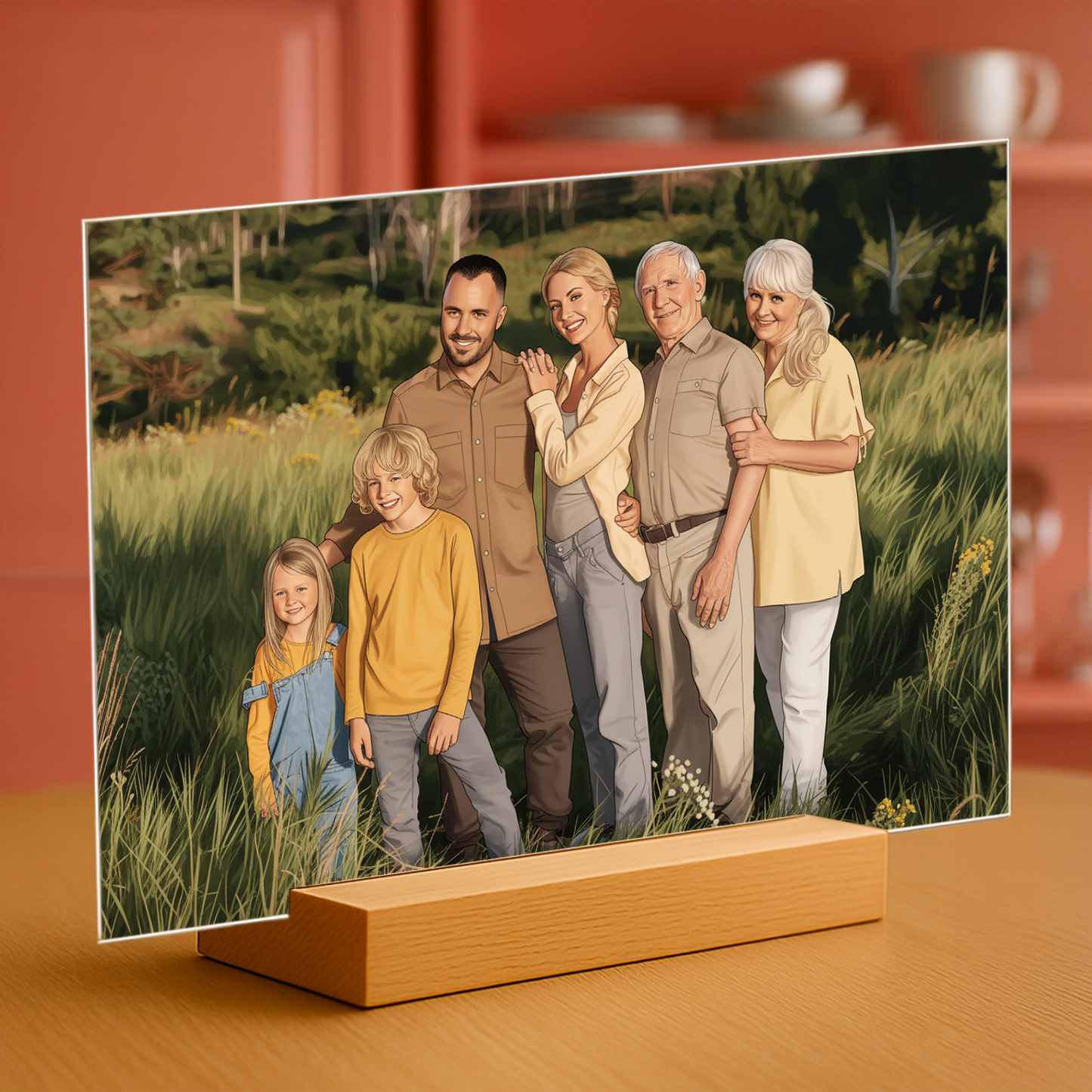 Familie im Cartoon-Stil - Acrylglas-Porträt für die Eltern