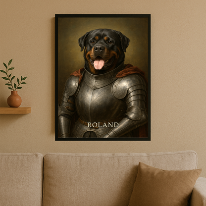 Hund als mittelalterlicher Ritter – personalisiertes Poster für Hundefreunde