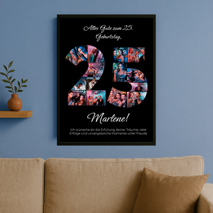 Geburtstagswünsche + Collage zum 25. - personalisiertes Poster für sie