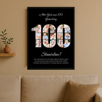 Fotocollage zum 100. Geburtstag - personalisiertes Poster für Mann