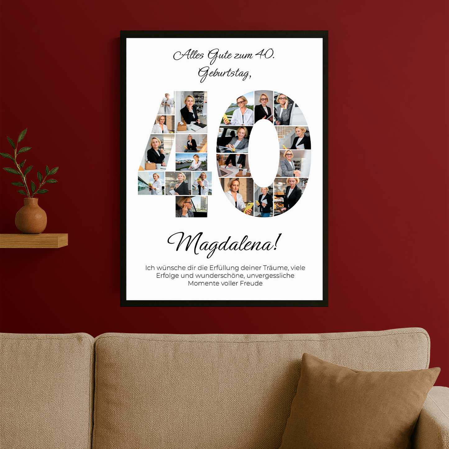 Glückwünsche zum 40. mit Fotocollage - personalisiertes Poster für eine Frau