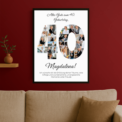 Glückwünsche zum 40. mit Fotocollage - personalisiertes Poster für eine Frau
