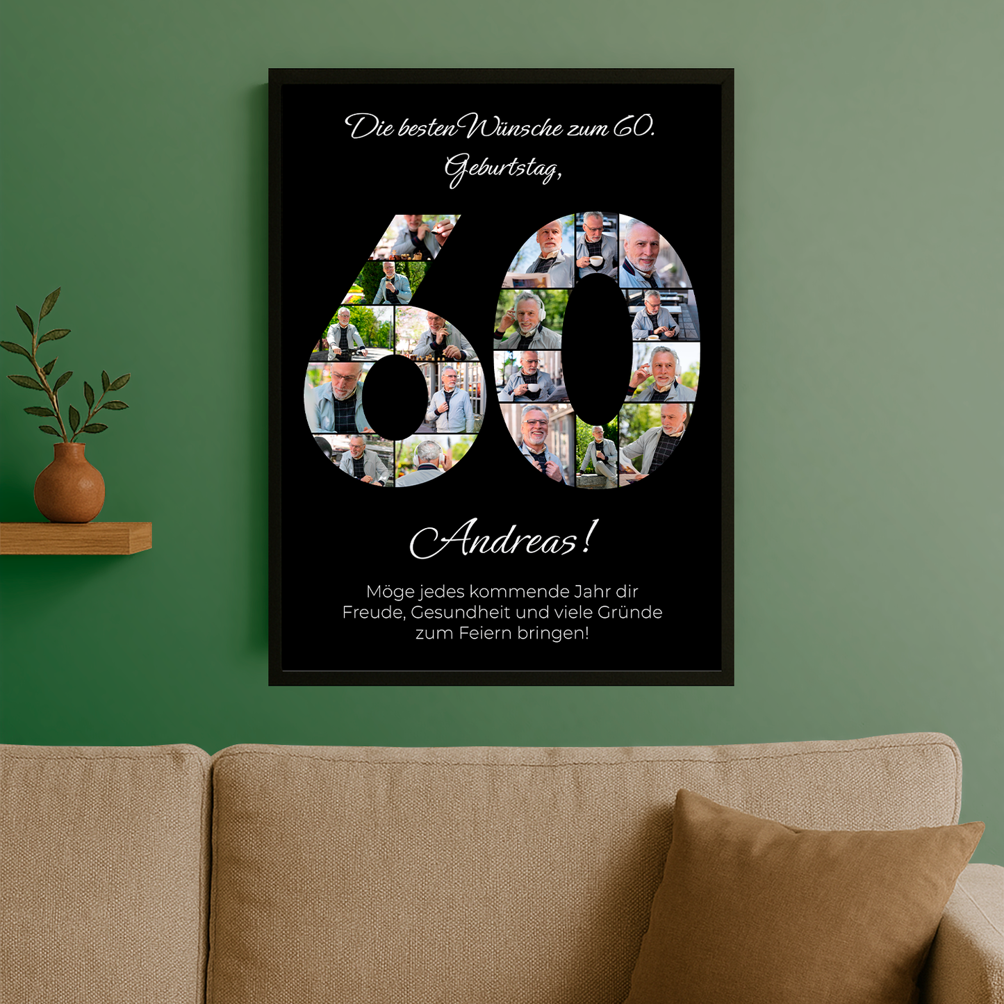 Fotocollage mit Glückwünschen zum 60. – personalisiertes Poster für einen Mann