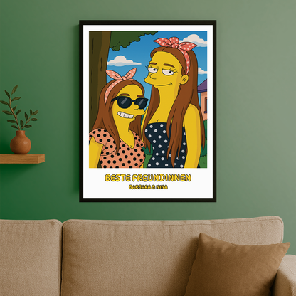 Freundinnen im Stil der gelben Cartoon-Welt – Porträtposter für eine Freundin