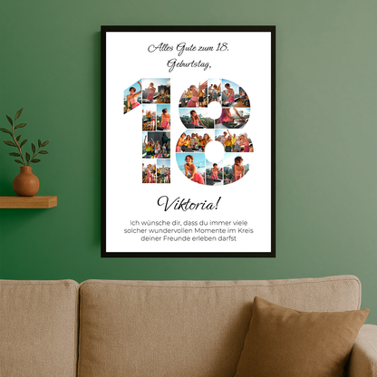 Collage zum 18. Geburtstag - personalisiertes Poster für eine Freundin