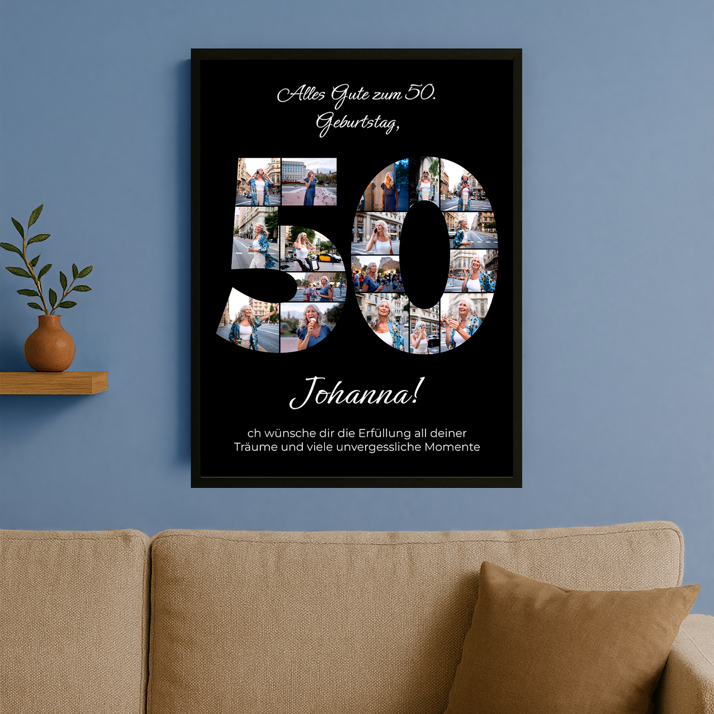 Glückwünsche zum 50. + Fotocollage - personalisiertes Poster für Frau