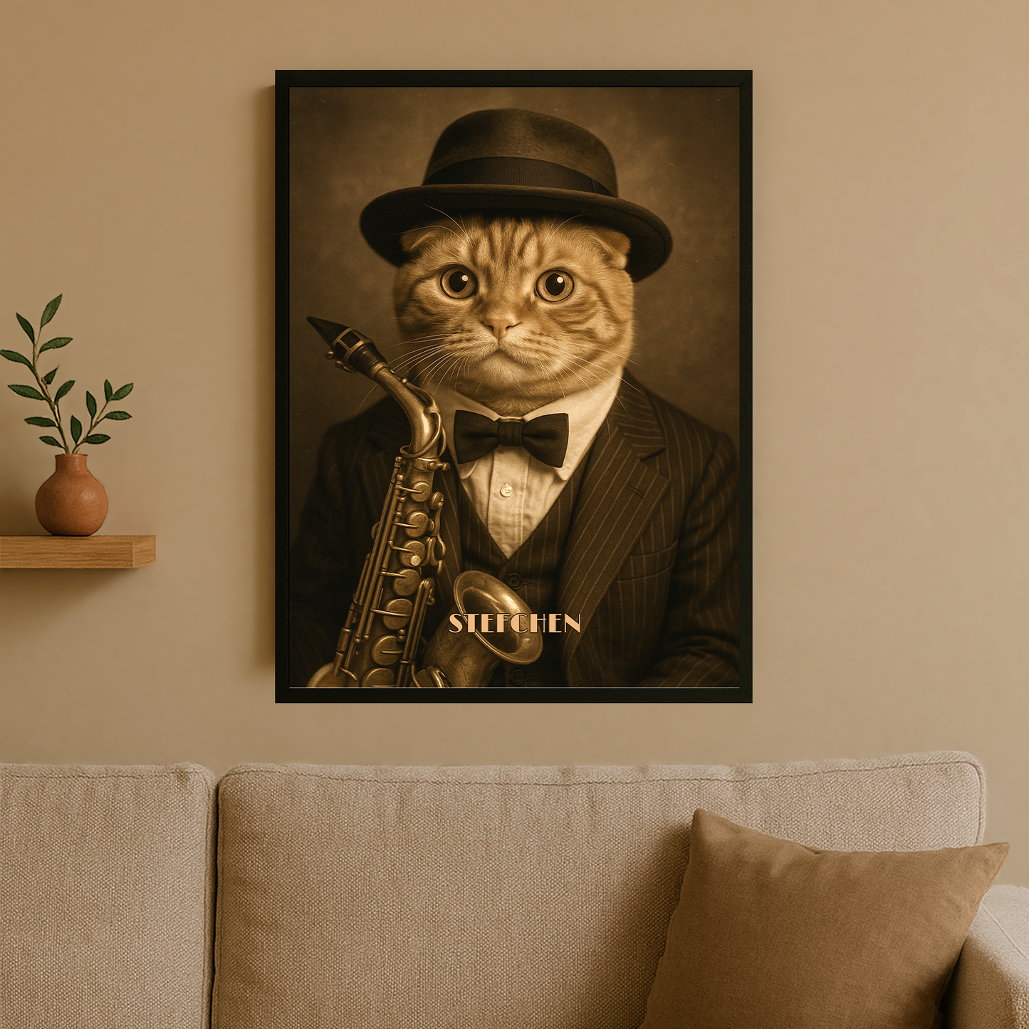 Katze im Jazz-Stil - personalisiertes Posterporträt für Katzenliebhaber