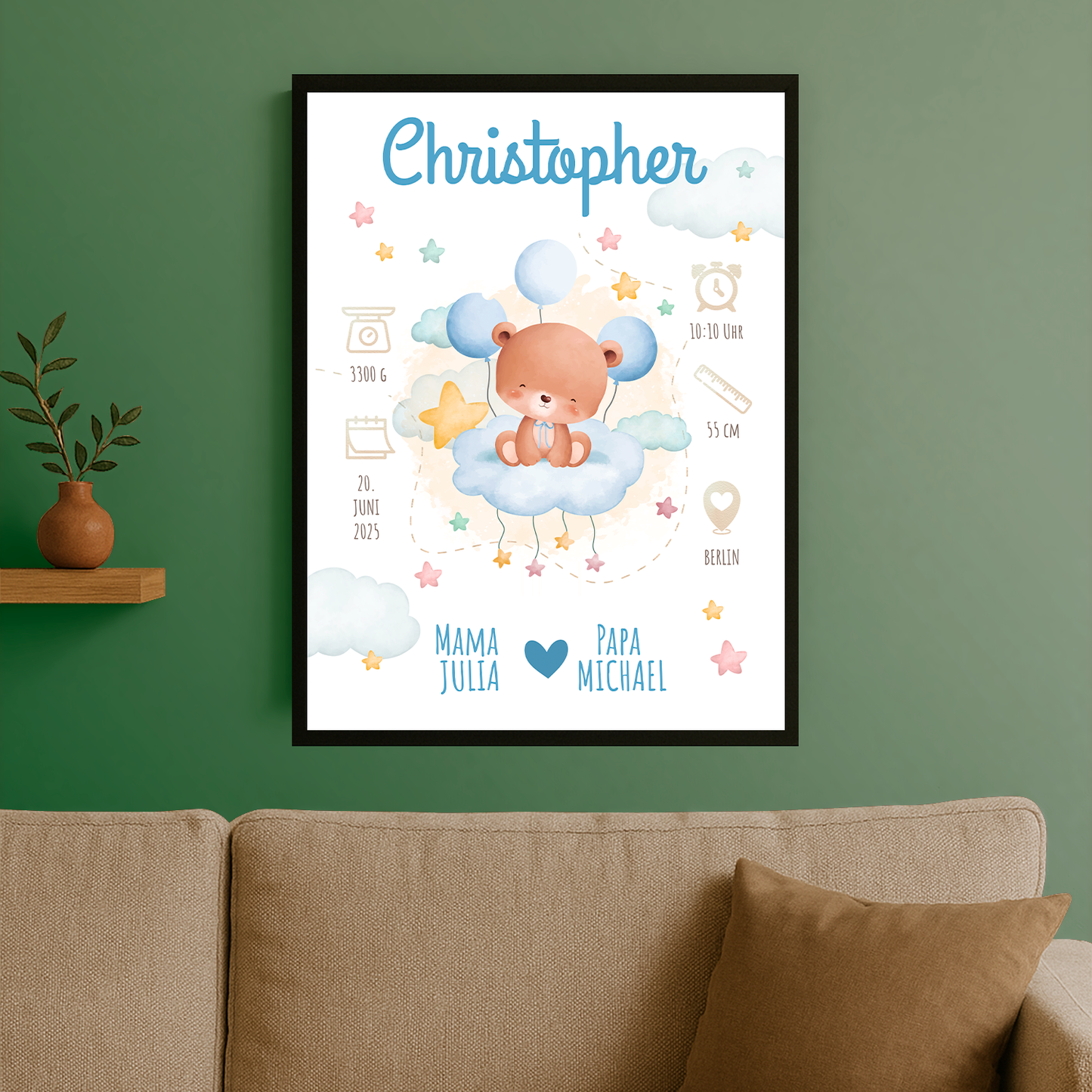 Geburtsdaten Poster - personalisiertes Poster für Kind