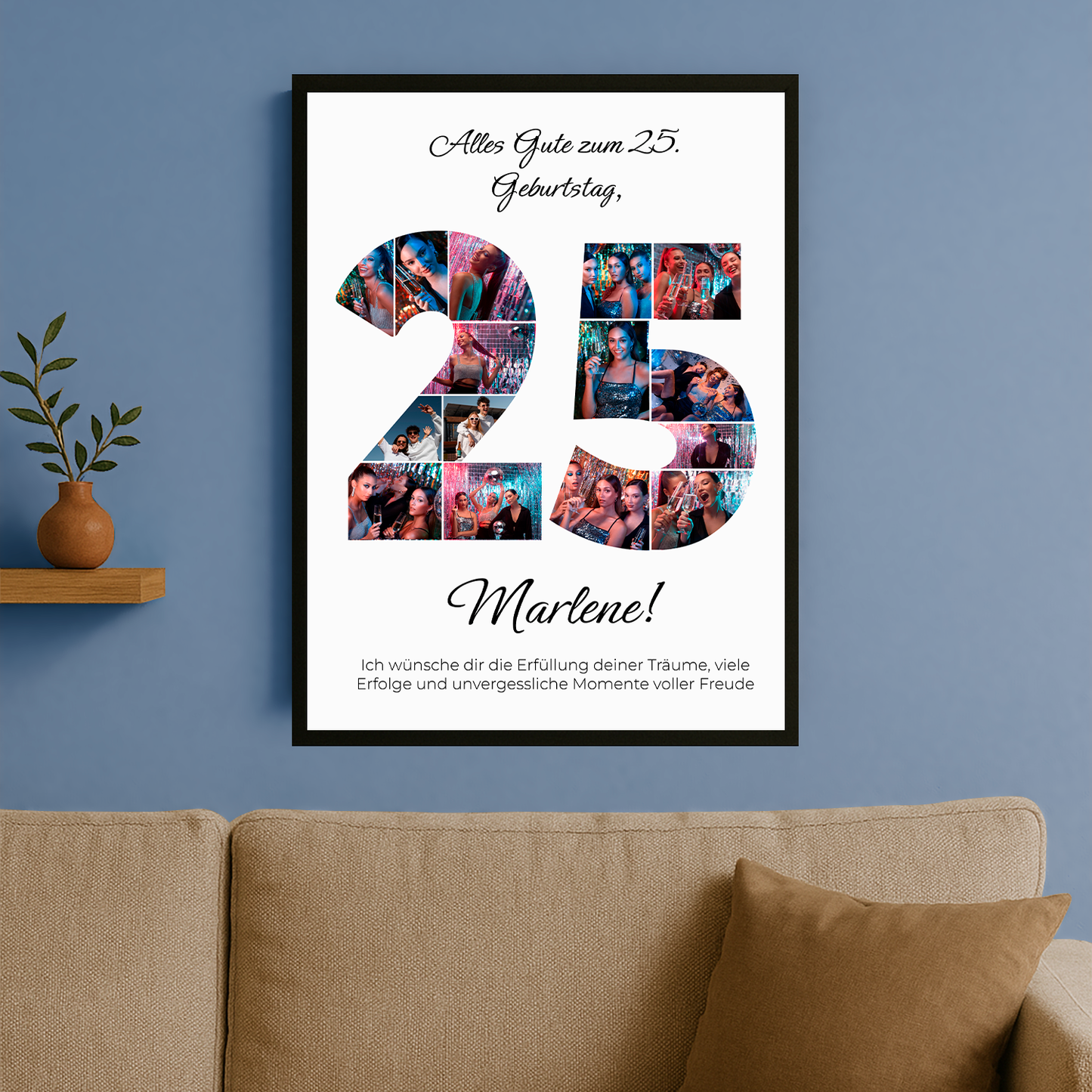 Fotocollage + beste Wünsche zum 25. Geburtstag – personalisiertes Poster für sie