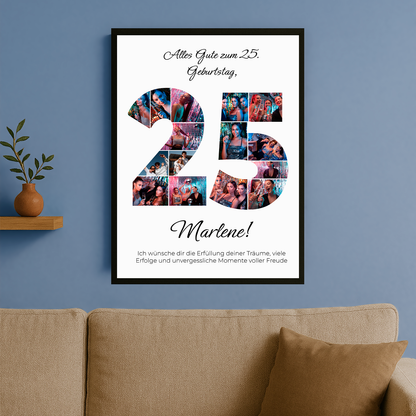 Fotocollage + beste Wünsche zum 25. Geburtstag – personalisiertes Poster für sie