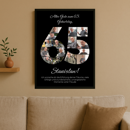 Personalisiertes schwarzes Poster „65. Geburtstag“ – ein besonderes Geschenk für ihn