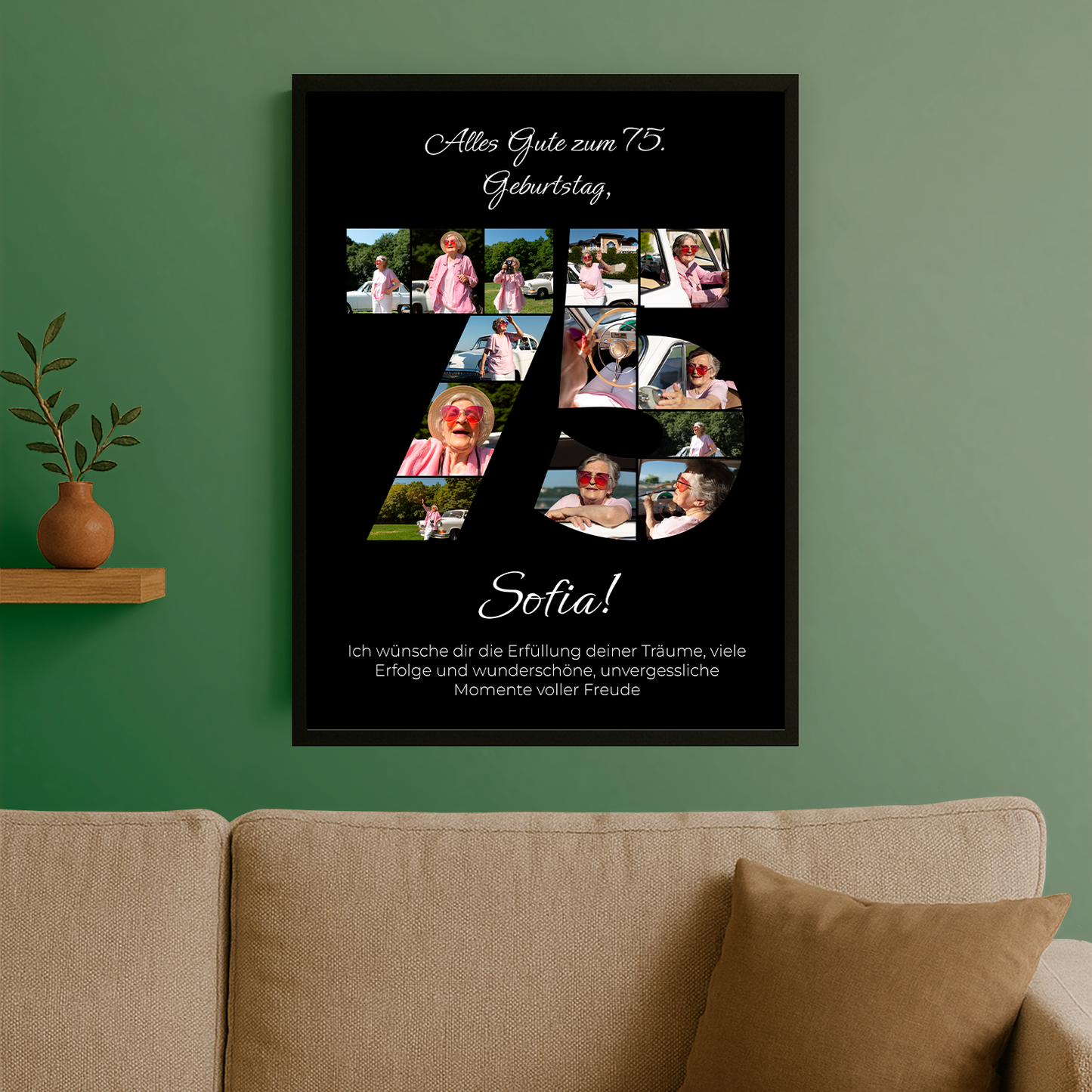 Schwarzes Jubiläumsposter zum 75. Geburtstag - personalisiertes Geschenk für sie