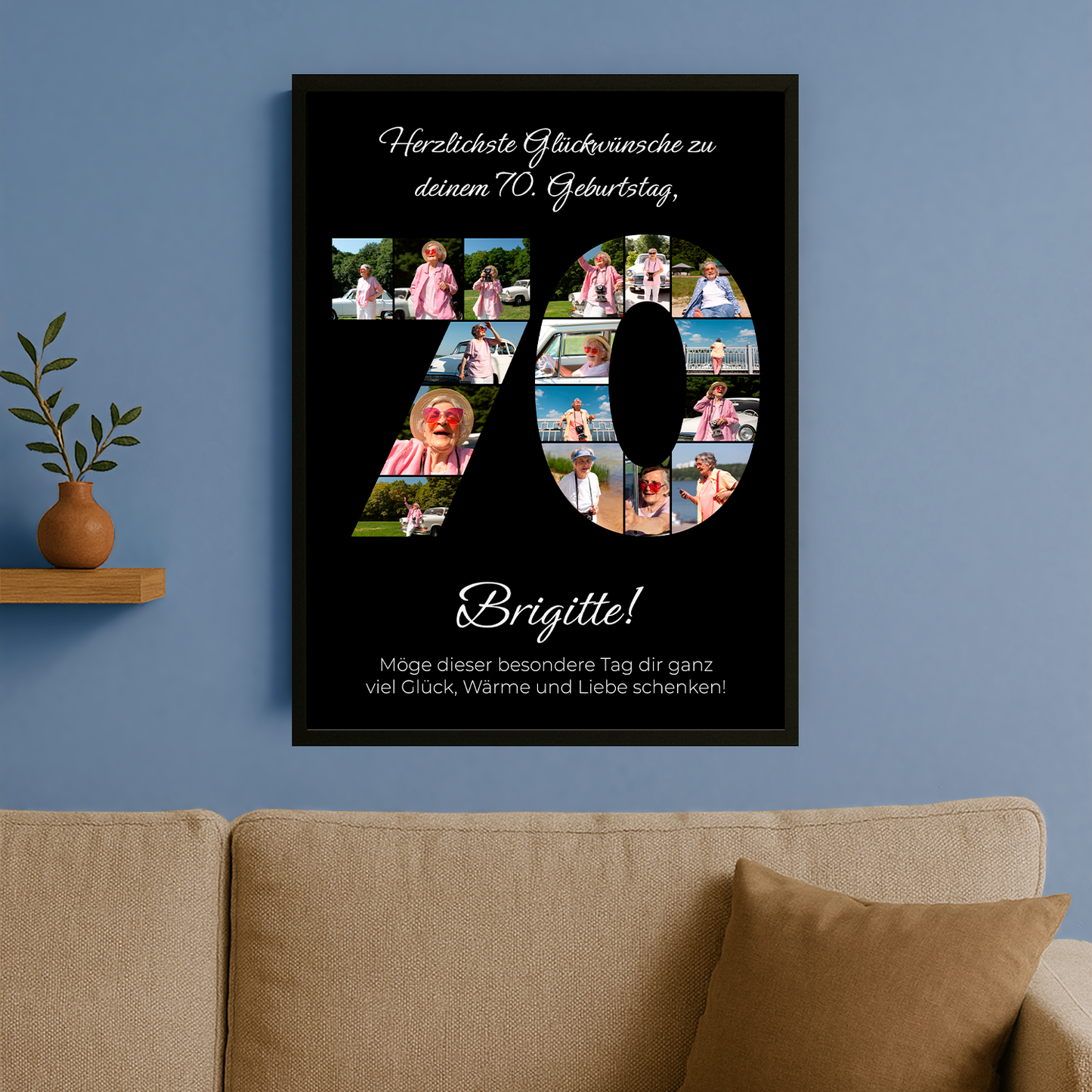 Herzliche Glückwünsche zum 70. - personalisiertes Poster für die Oma