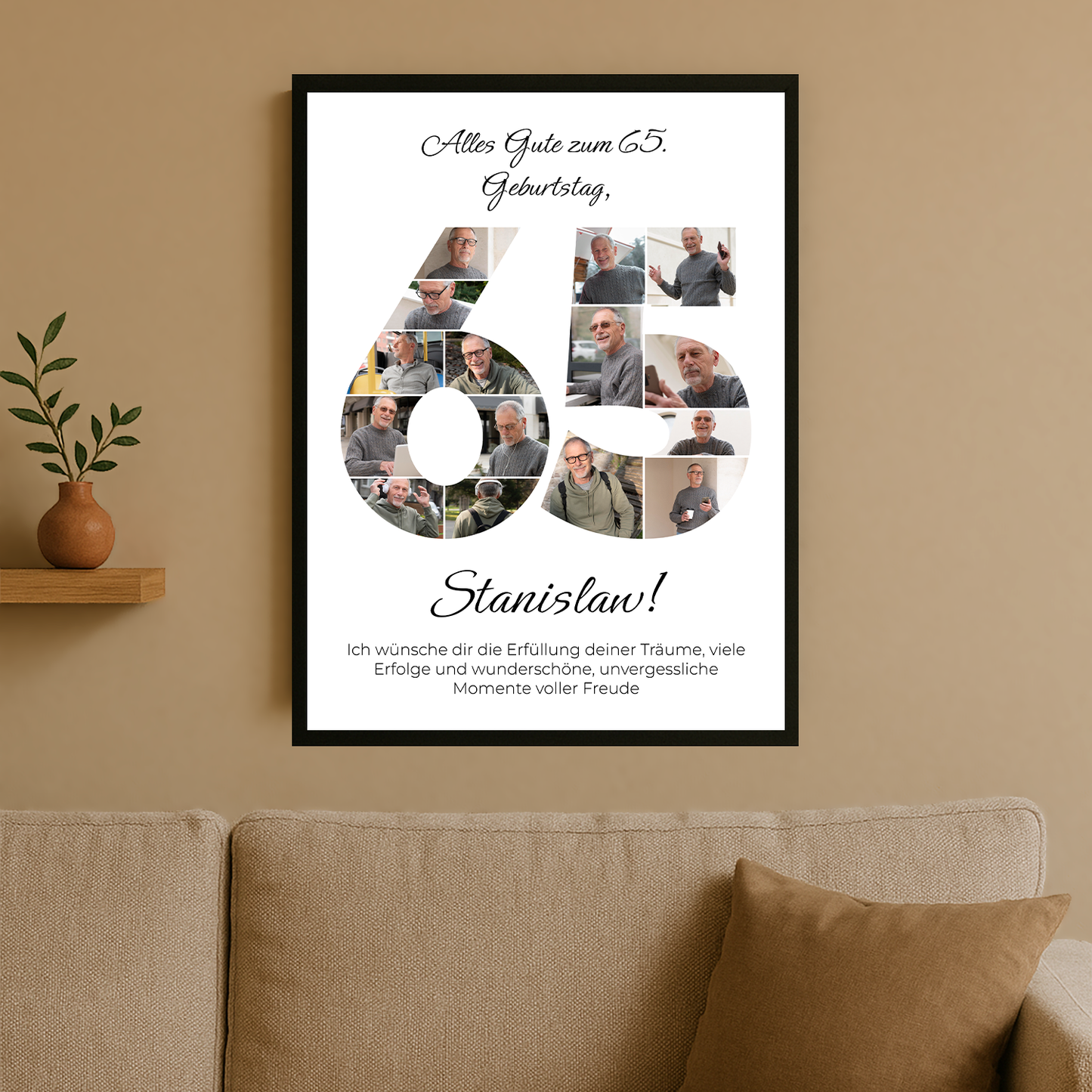 Poster mit Fotos zum 65. Geburtstag - personalisiertes Geschenk für Mann