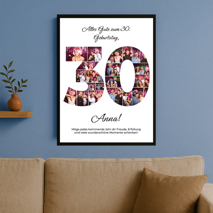Fotocollage mit Glückwünschen zum 30. - personalisiertes Poster für eine Freundin