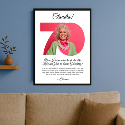 Herzenswünsche zum 70. – personalisiertes Poster für eine Frau