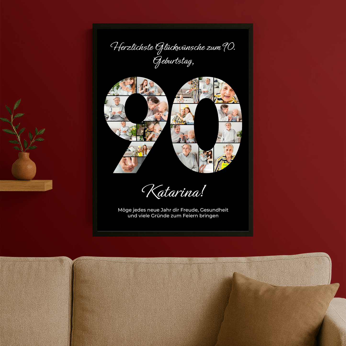 Schwarzes Jubiläumsposter zum 90. Geburtstag - personalisiertes Geschenk für sie