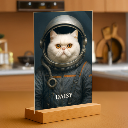 Deine Katze im Weltall – Elegantes Porträt auf Glas