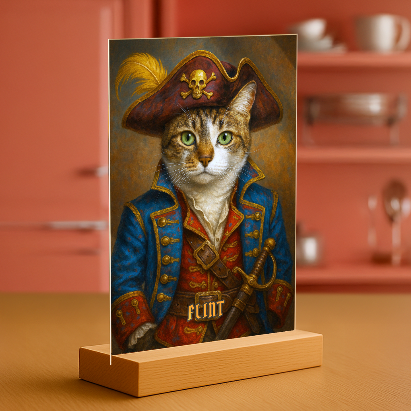 Katze in der Rolle eines Piraten – einzigartiger Glasdruck