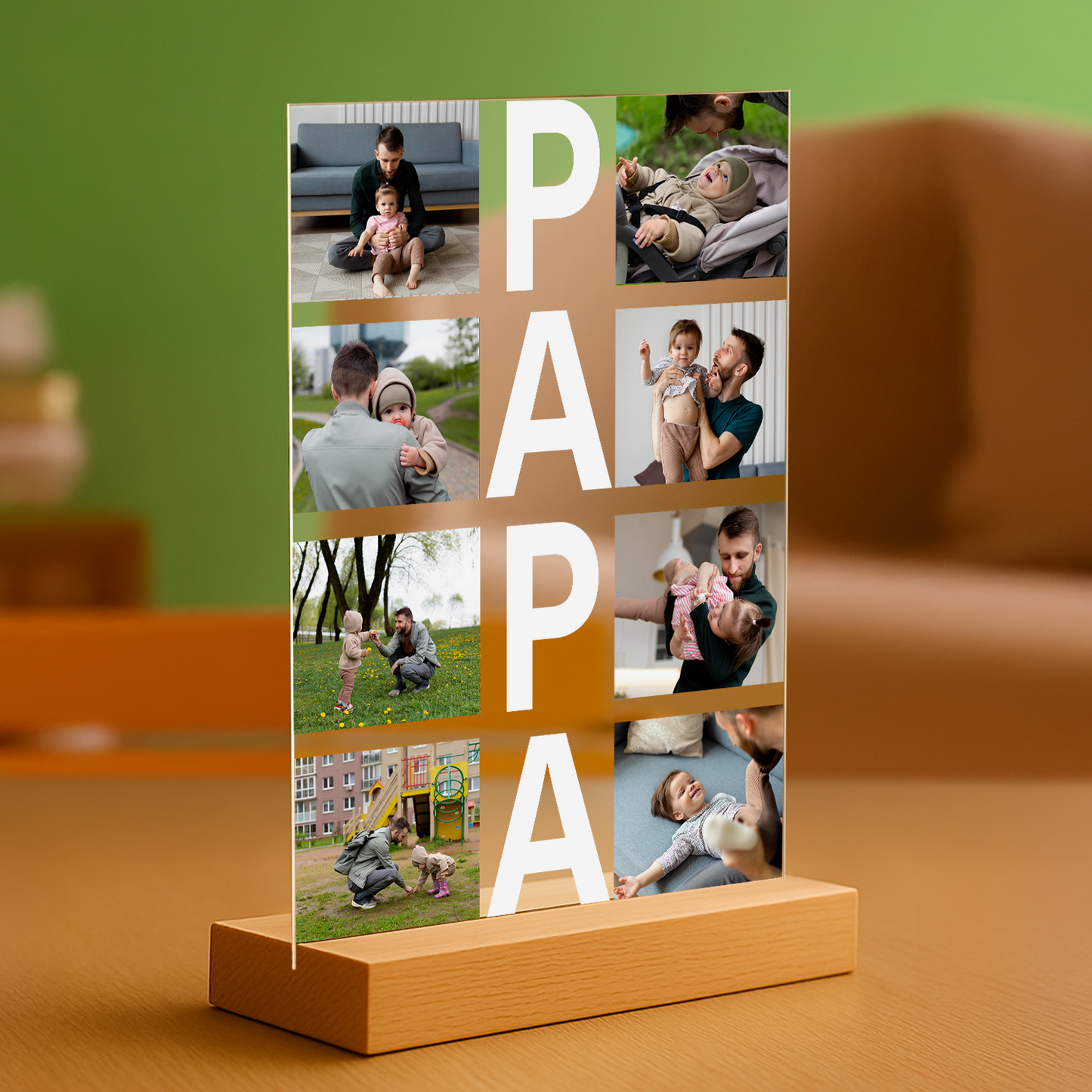 Schriftzug PAPA + Fotos – personalisierter Glasdruck