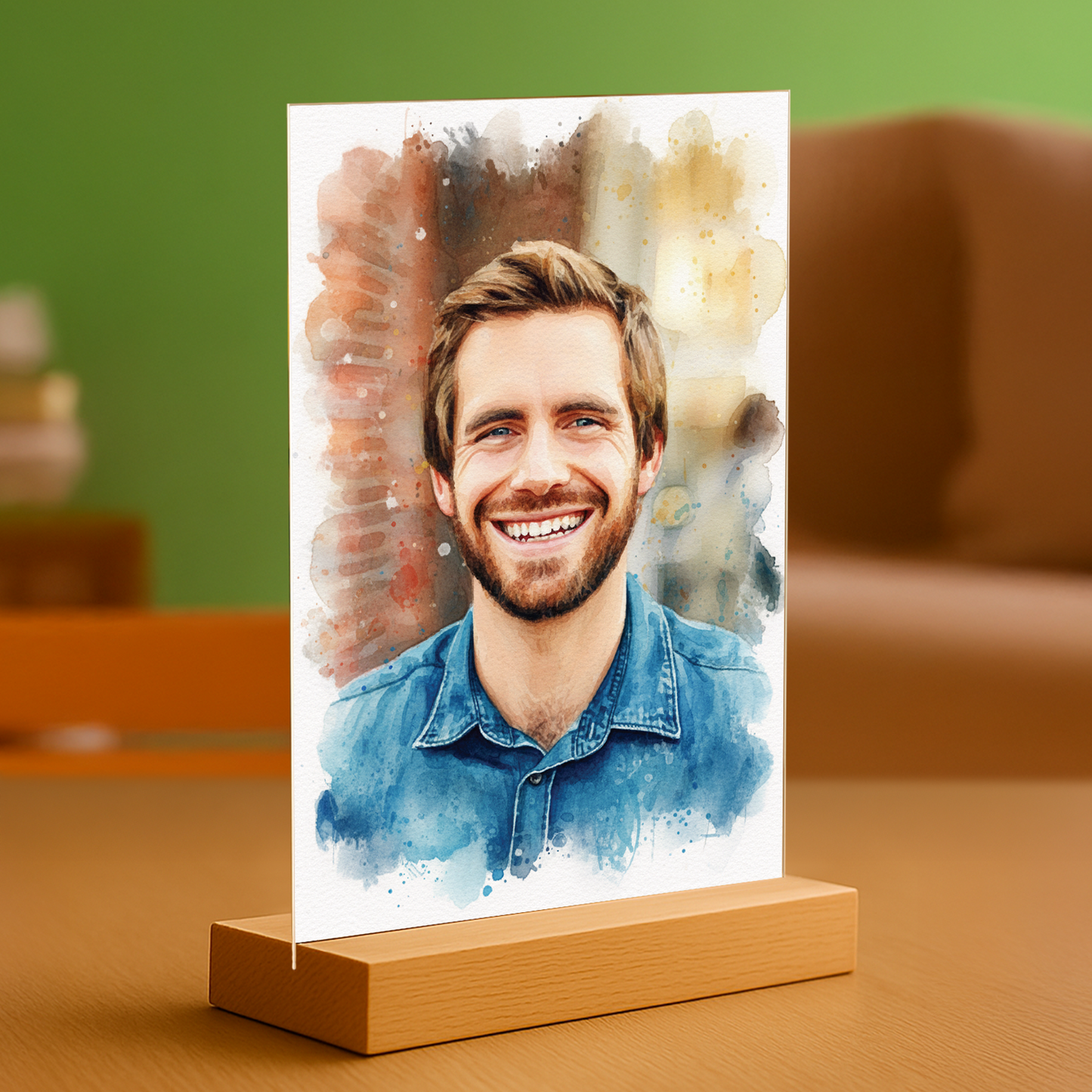 Mann im künstlerischen Aquarellstil - Acrylglas-Porträt für Mann