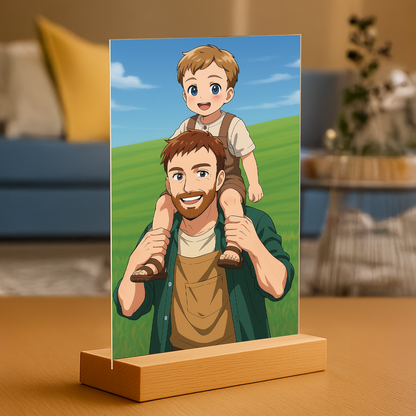 Vater und Sohn im Anime-Stil - Acrylglas Porträt für Papa