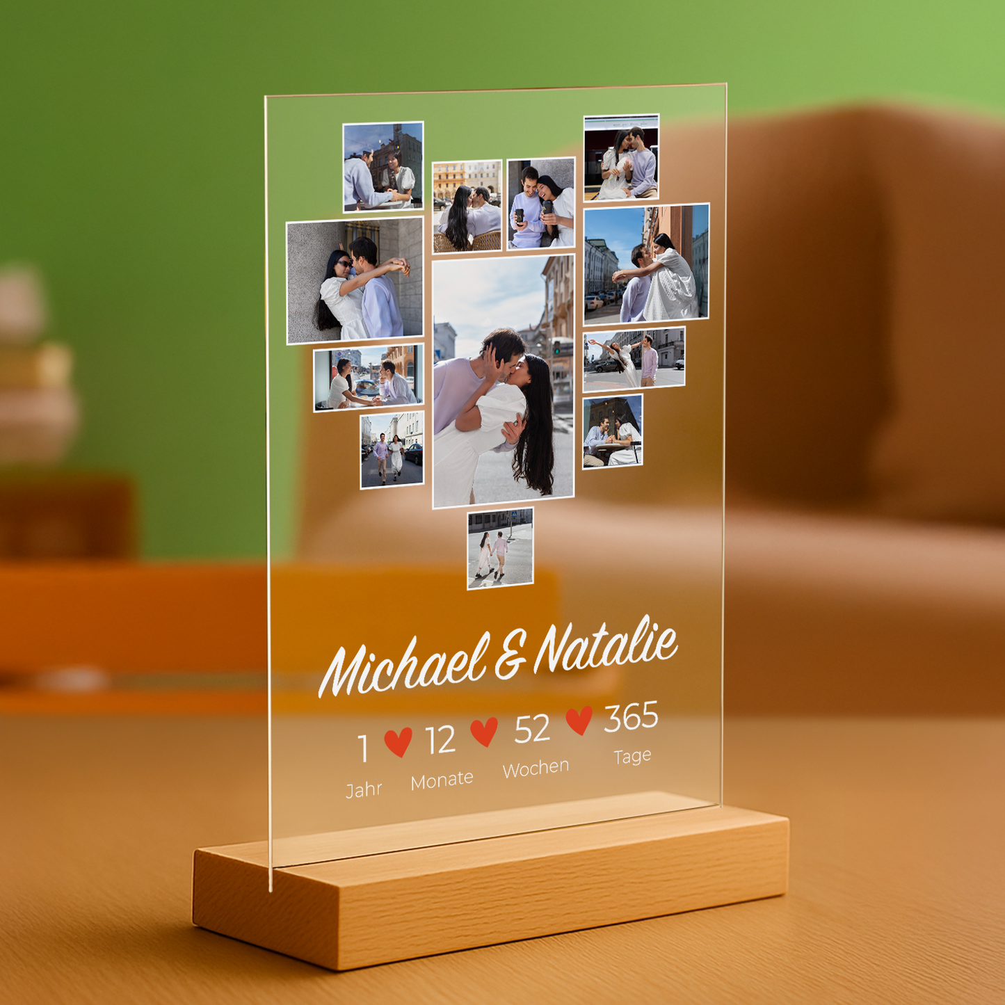 Fotocollage Herz  – personalisierter Druck auf Glas für Paare