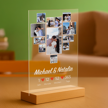 Fotocollage Herz  – personalisierter Druck auf Glas für Paare
