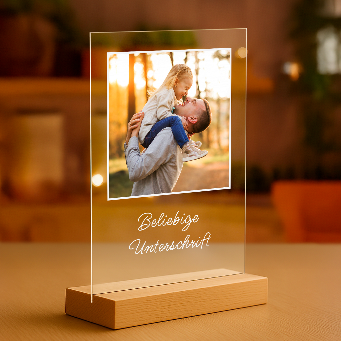 Foto mit Papa + beliebige Beschriftung – personalisierter Druck auf Glas für Papa