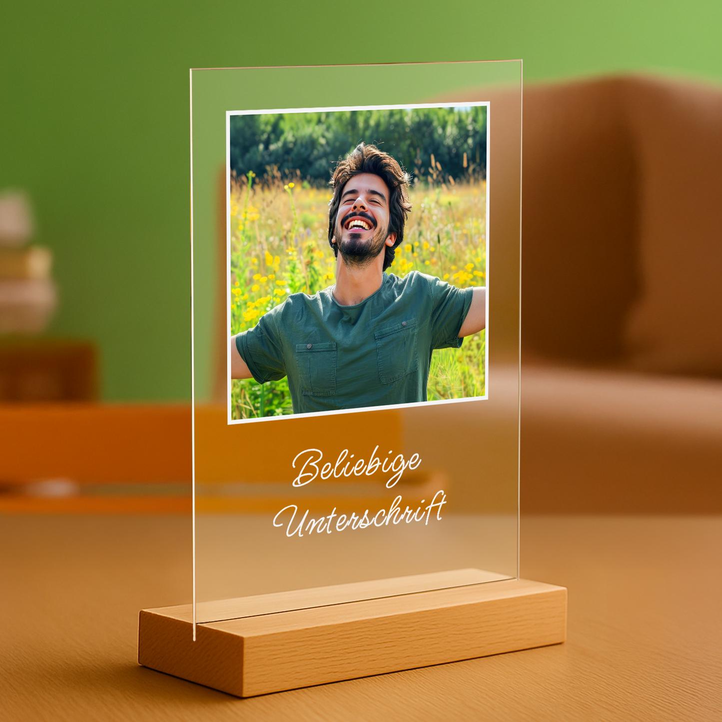 Sein Foto + beliebige Beschriftung – personalisierter Druck auf Glas für ihn